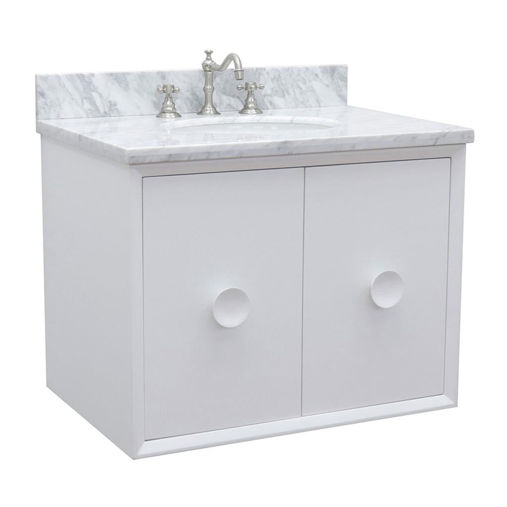 Bellaterra Home, Stora 31" White Wall Mount Vanity, Oval Sink, White Carrara Marble#top-options_white-carrara-marble-top