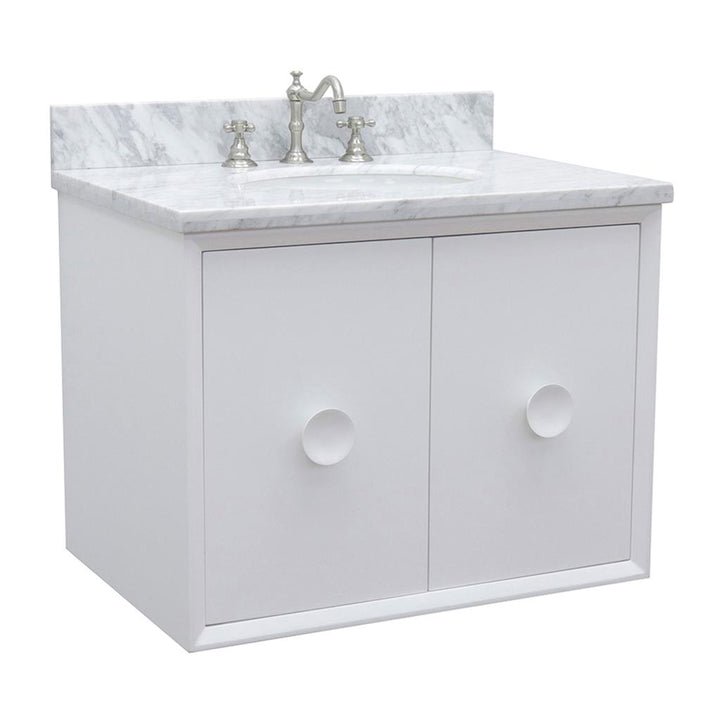 Bellaterra Home, Stora 31" White Wall Mount Vanity, Oval Sink, White Carrara Marble#top-options_white-carrara-marble-top