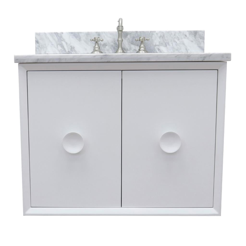Bellaterra Home, Stora 31" White Wall Mount Vanity, Oval Sink, White Carrara Marble#top-options_white-carrara-marble-top