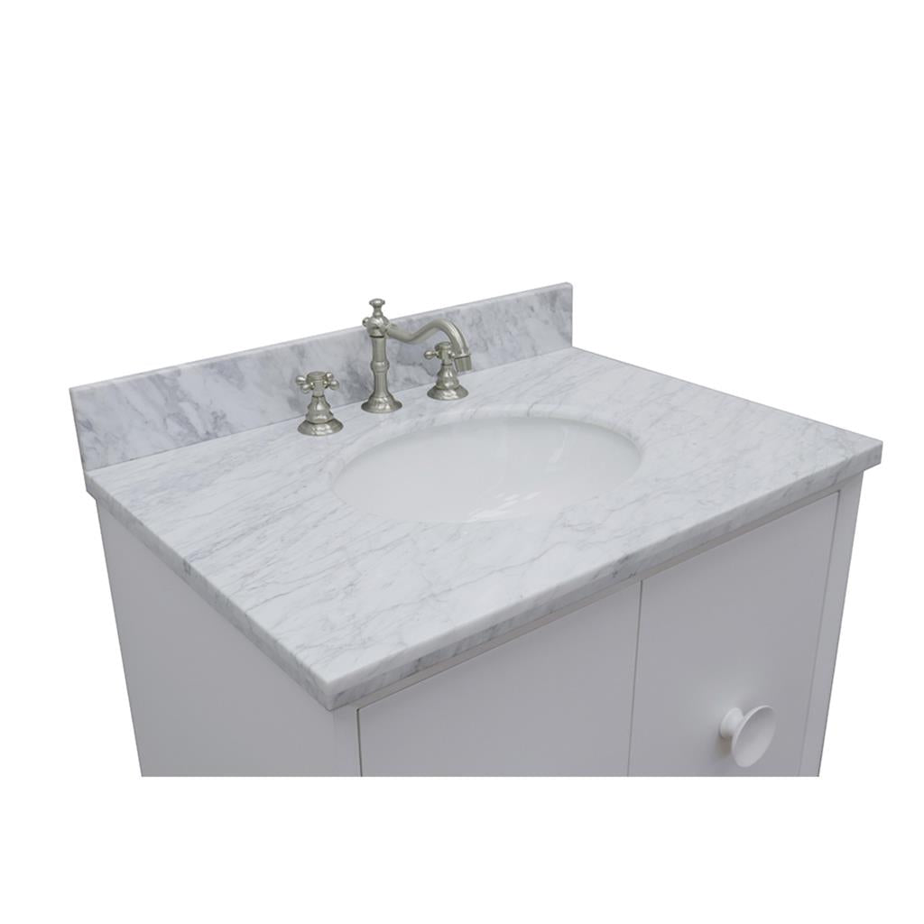 Bellaterra Home, Stora 31" White Wall Mount Vanity, Oval Sink, White Carrara Marble#top-options_white-carrara-marble-top
