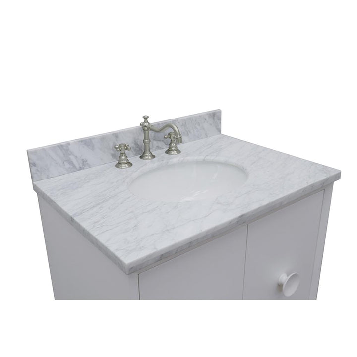Bellaterra Home, Stora 31" White Wall Mount Vanity, Oval Sink, White Carrara Marble#top-options_white-carrara-marble-top