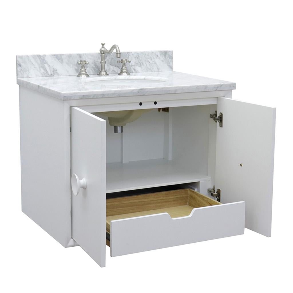Bellaterra Home, Stora 31" White Wall Mount Vanity, Oval Sink, White Carrara Marble#top-options_white-carrara-marble-top
