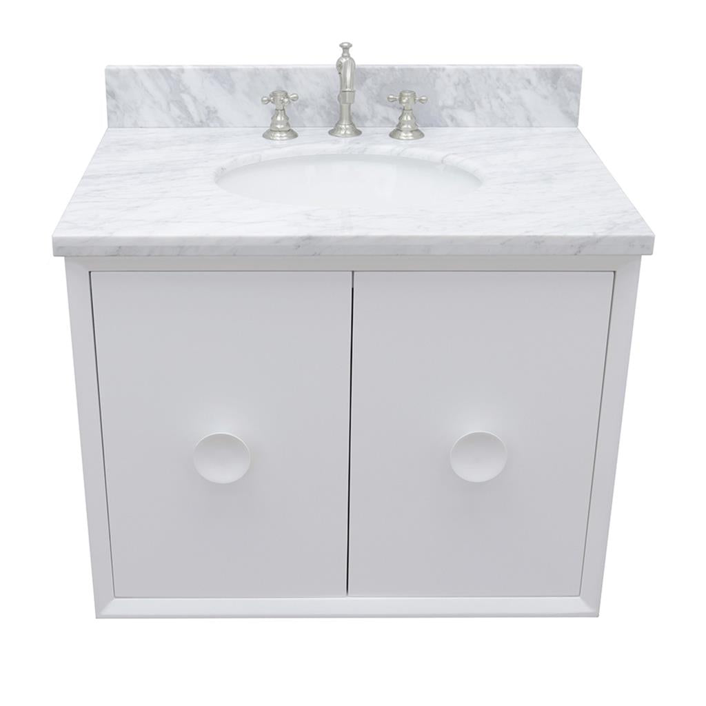 Bellaterra Home, Stora 31" White Wall Mount Vanity, Oval Sink, White Carrara Marble#top-options_white-carrara-marble-top