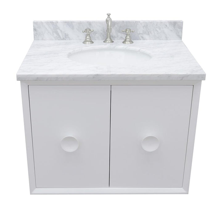 Bellaterra Home, Stora 31" White Wall Mount Vanity, Oval Sink, White Carrara Marble#top-options_white-carrara-marble-top