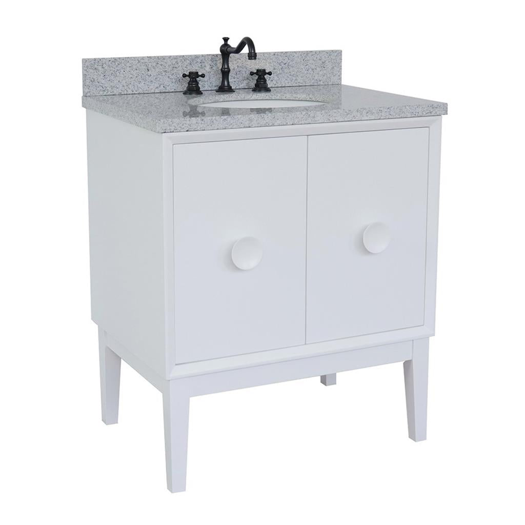 Bellaterra Home, Stora 31" White Vanity, Oval Sink, Gray Granite#top-options_gray-granite-top