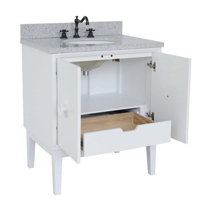 Bellaterra Home, Stora 31" White Vanity, Oval Sink, Gray Granite#top-options_gray-granite-top