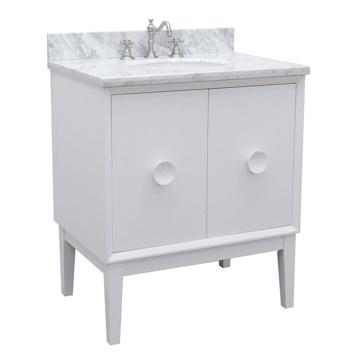 Bellaterra Home, Stora 31" White Vanity, Oval Sink, White Carrara Marble#top-options_white-carrara-marble-top