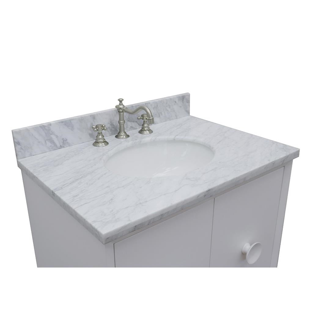 Bellaterra Home, Stora 31" White Vanity, Oval Sink, White Carrara Marble#top-options_white-carrara-marble-top