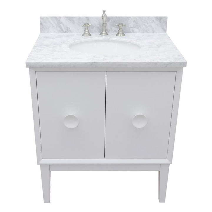 Bellaterra Home, Stora 31" White Vanity, Oval Sink, White Carrara Marble#top-options_white-carrara-marble-top