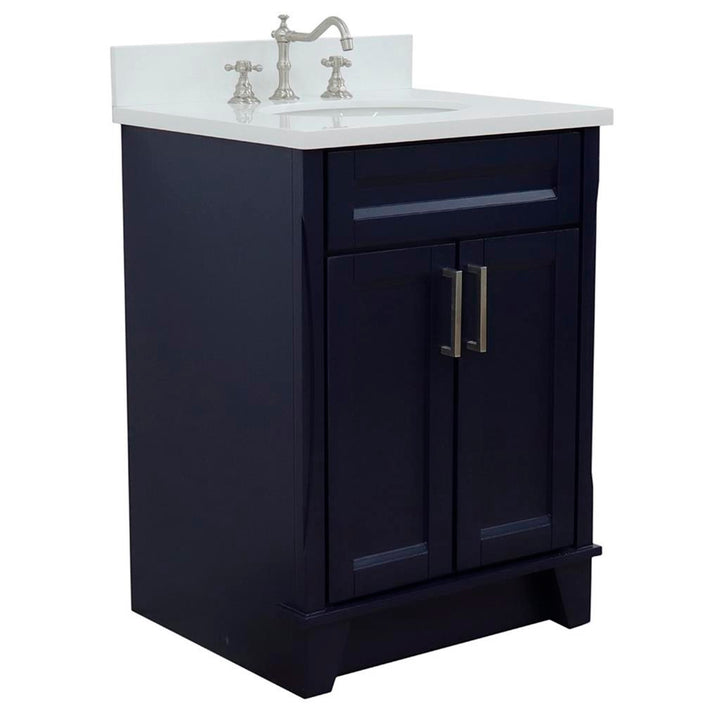 Bellaterra Home, Terni 25" Blue Vanity, Oval Sink, White Quartz#top-options_white-quartz-top
