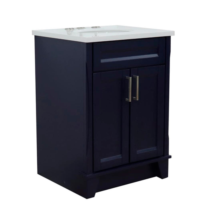 Bellaterra Home, Terni 25" Blue Vanity, Oval Sink, White Quartz#top-options_white-quartz-top