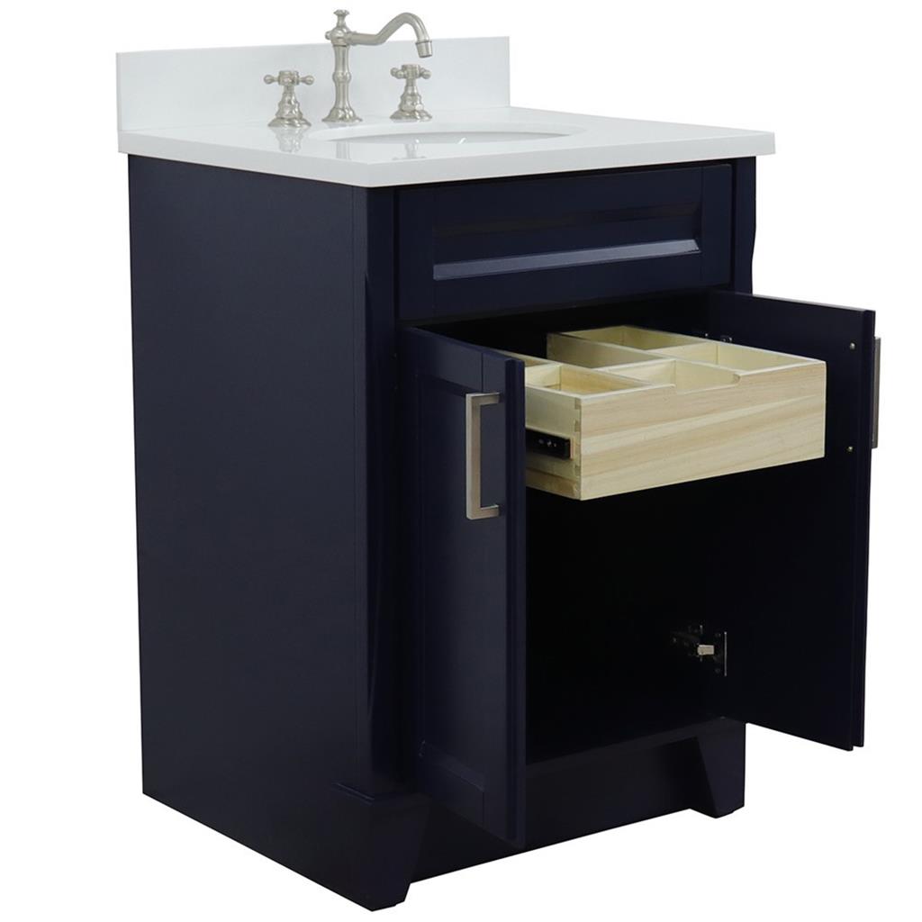 Bellaterra Home, Terni 25" Blue Vanity, Oval Sink, White Quartz#top-options_white-quartz-top