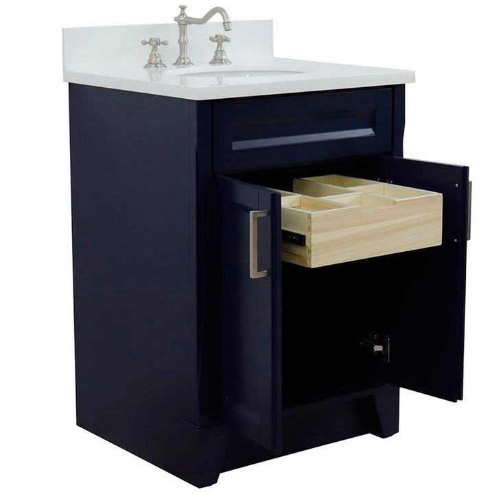 Bellaterra Home, Terni 25" Blue Vanity, Oval Sink, White Quartz#top-options_white-quartz-top