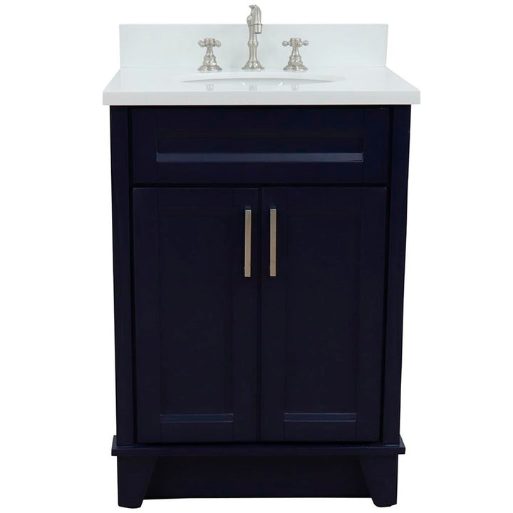 Bellaterra Home, Terni 25" Blue Vanity, Oval Sink, White Quartz#top-options_white-quartz-top
