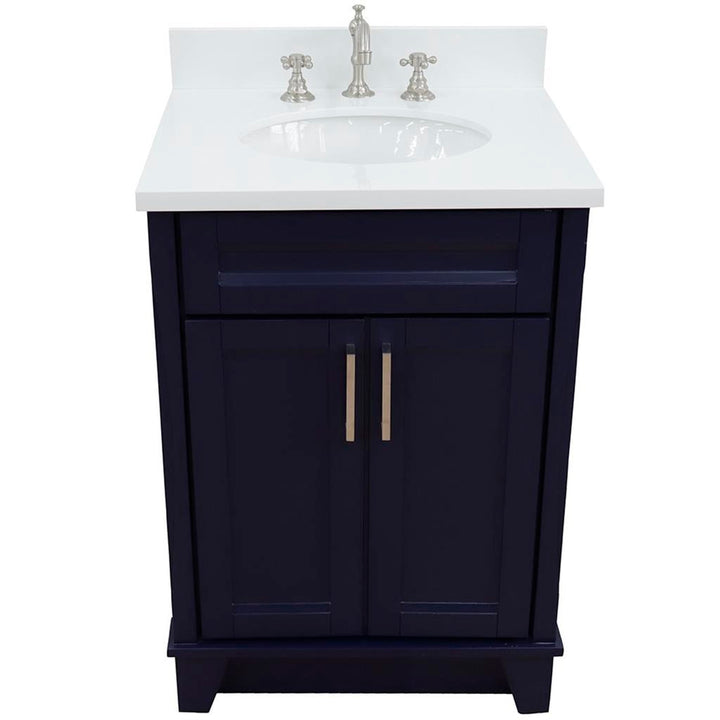 Bellaterra Home, Terni 25" Blue Vanity, Oval Sink, White Quartz#top-options_white-quartz-top