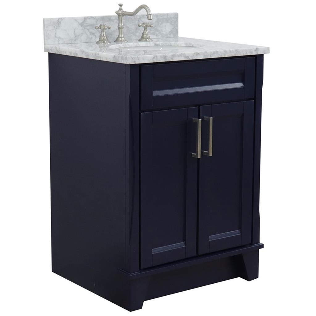 Bellaterra Home, Terni 25" Blue Vanity, Oval Sink, White Carrara Marble#top-options_white-carrara-marble-top