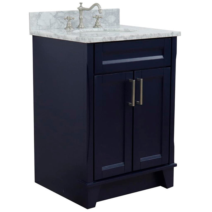 Bellaterra Home, Terni 25" Blue Vanity, Oval Sink, White Carrara Marble#top-options_white-carrara-marble-top