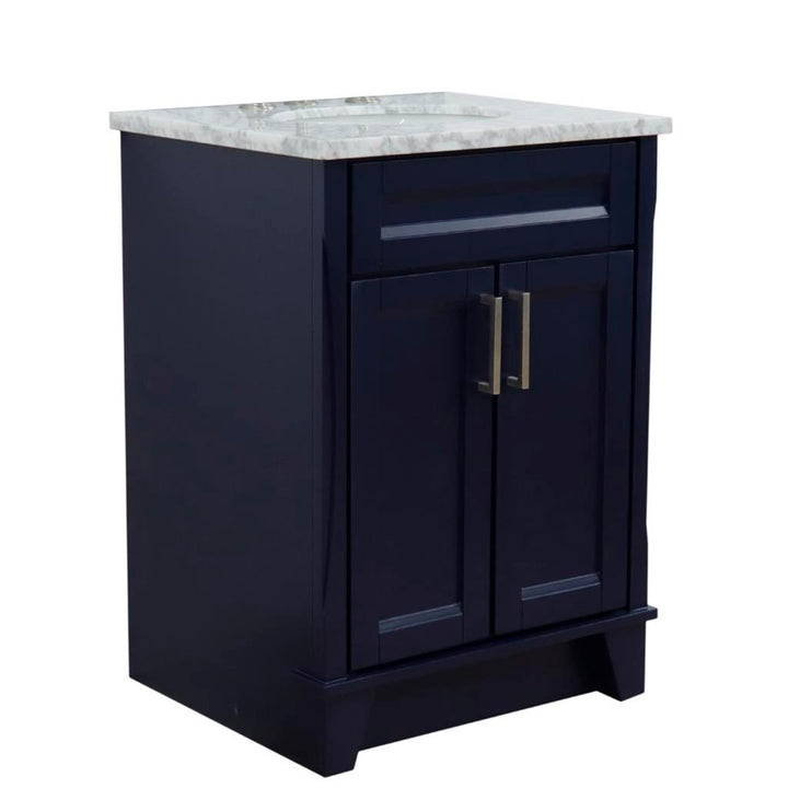 Bellaterra Home, Terni 25" Blue Vanity, Oval Sink, White Carrara Marble#top-options_white-carrara-marble-top