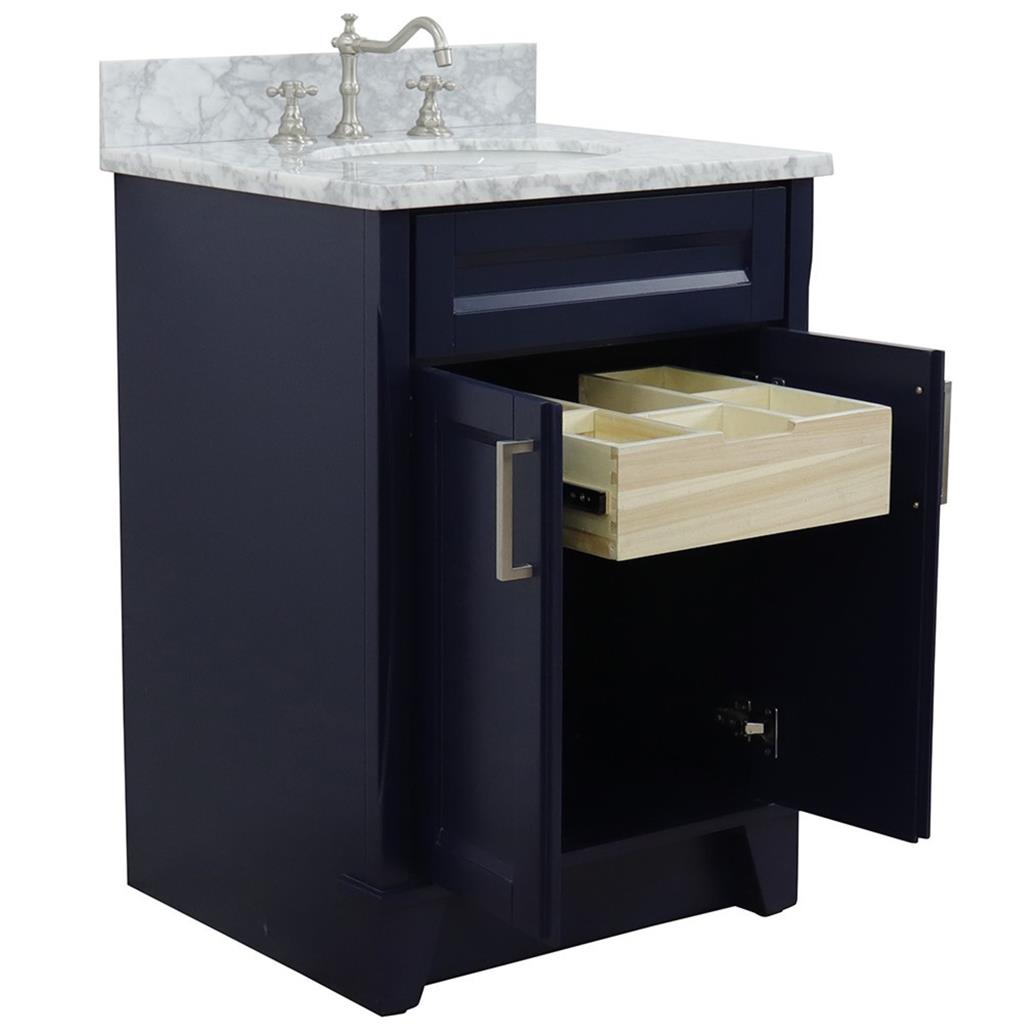 Bellaterra Home, Terni 25" Blue Vanity, Oval Sink, White Carrara Marble#top-options_white-carrara-marble-top