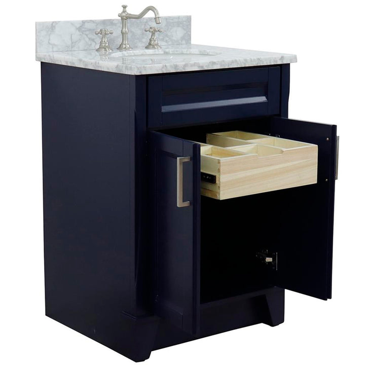 Bellaterra Home, Terni 25" Blue Vanity, Oval Sink, White Carrara Marble#top-options_white-carrara-marble-top