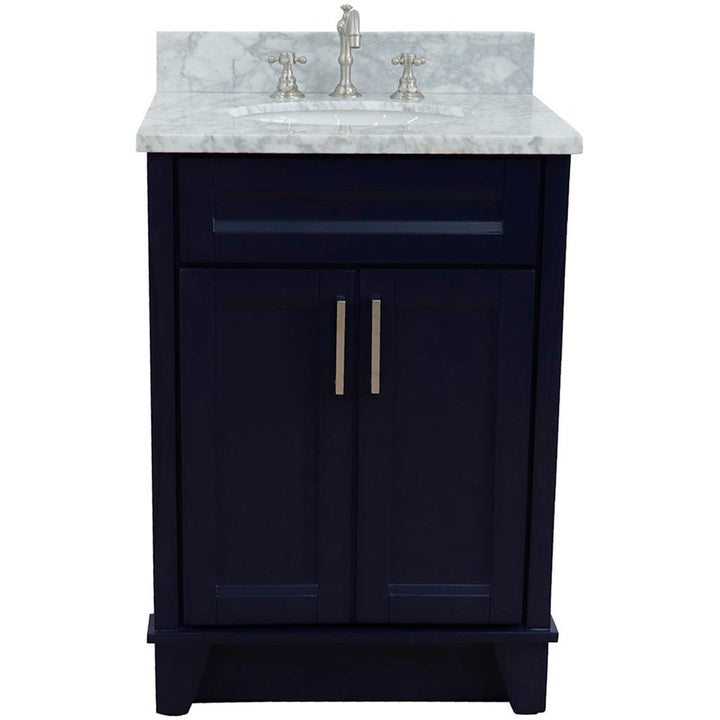 Bellaterra Home, Terni 25" Blue Vanity, Oval Sink, White Carrara Marble#top-options_white-carrara-marble-top