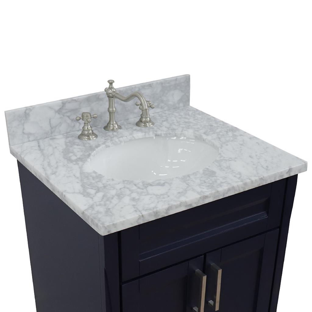 Bellaterra Home, Terni 25" Blue Vanity, Oval Sink, White Carrara Marble#top-options_white-carrara-marble-top