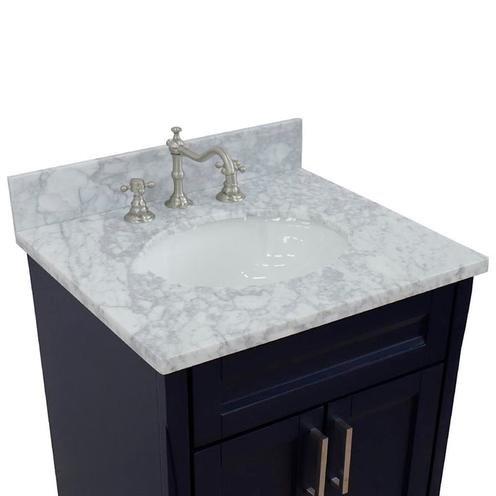 Bellaterra Home, Terni 25" Blue Vanity, Oval Sink, White Carrara Marble#top-options_white-carrara-marble-top