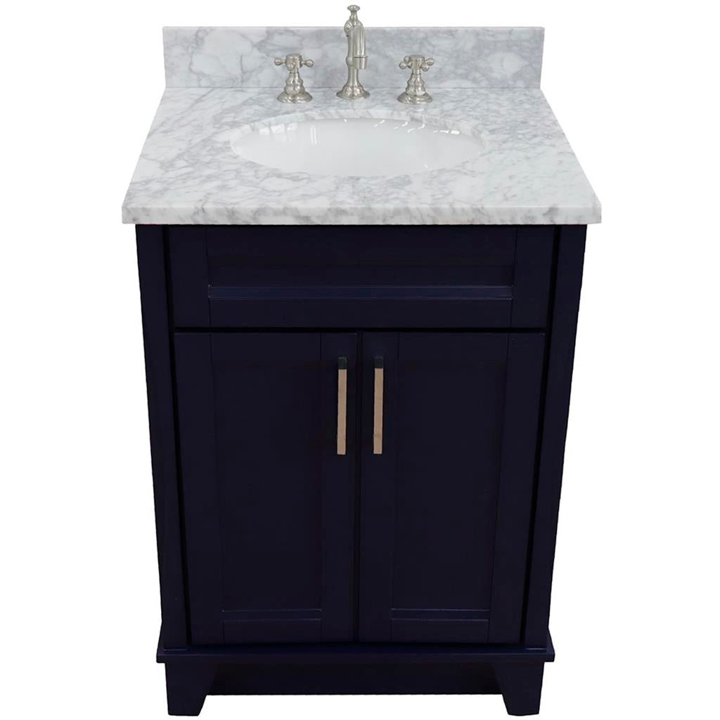 Bellaterra Home, Terni 25" Blue Vanity, Oval Sink, White Carrara Marble#top-options_white-carrara-marble-top