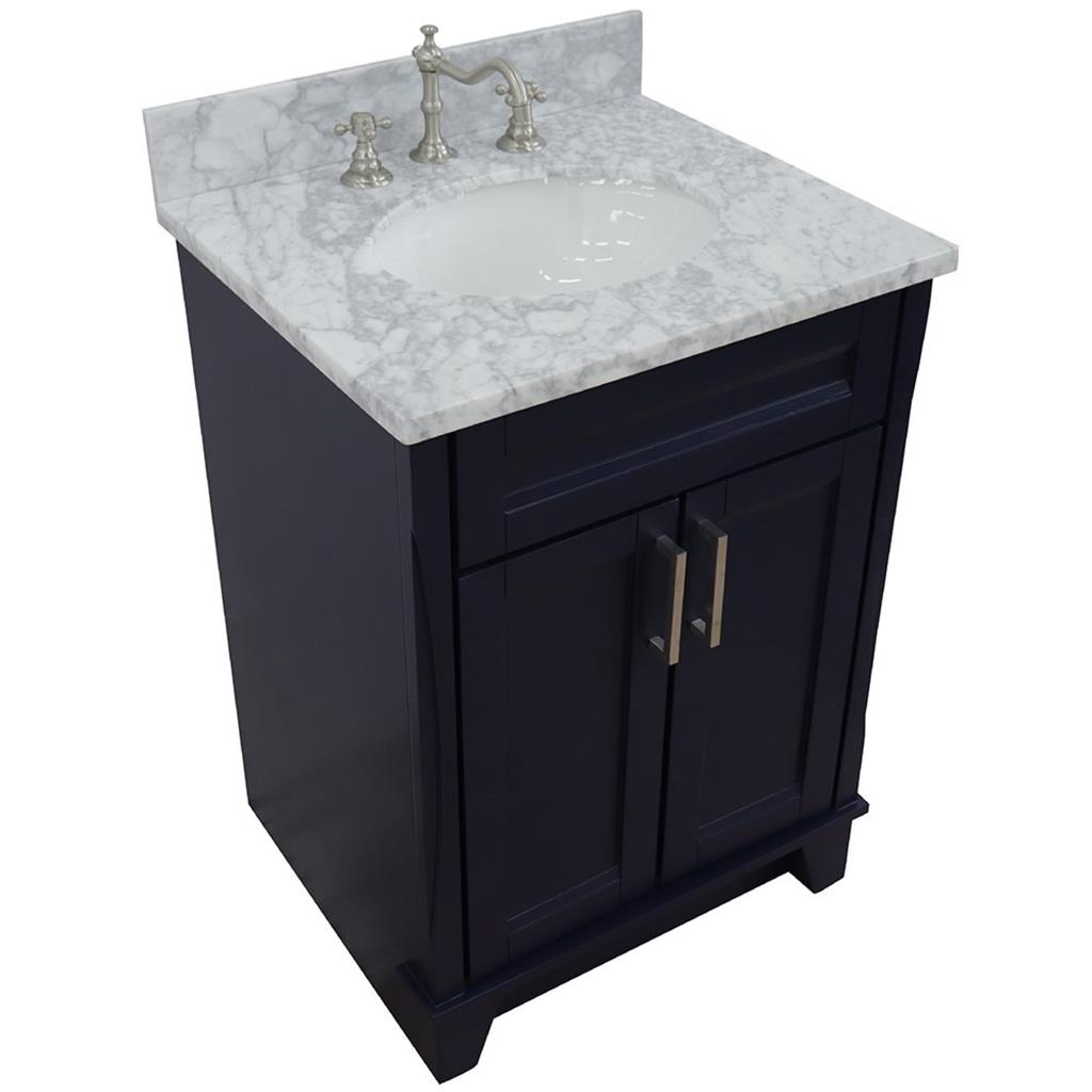Bellaterra Home, Terni 25" Blue Vanity, Oval Sink, White Carrara Marble#top-options_white-carrara-marble-top