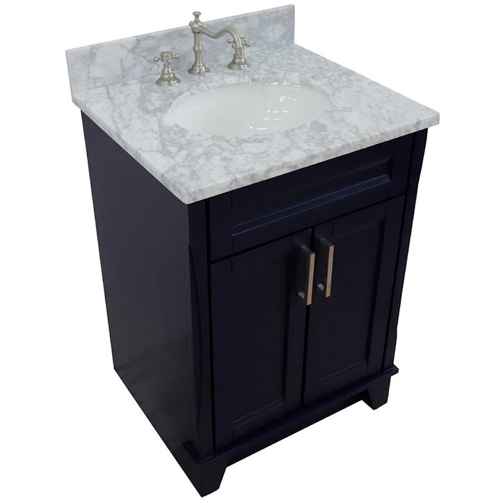 Bellaterra Home, Terni 25" Blue Vanity, Oval Sink, White Carrara Marble#top-options_white-carrara-marble-top