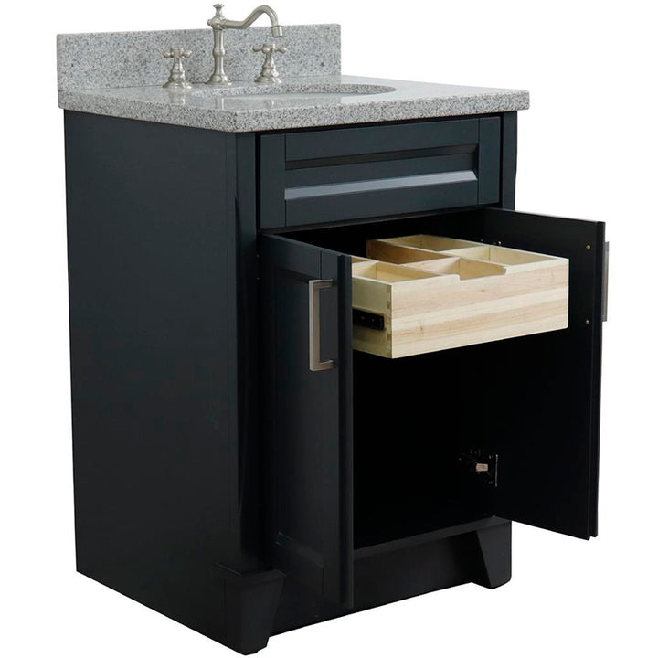 Bellaterra Home, Terni 25" Dark Gray Vanity, Oval Sink, Gray Granite#top-options_gray-granite-top