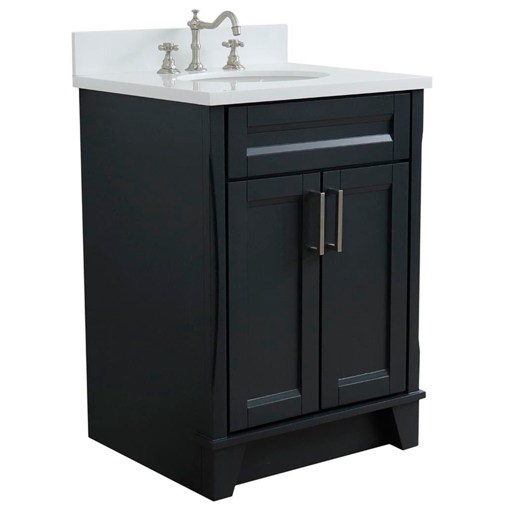 Bellaterra Home, Terni 25" Dark Gray Vanity, Oval Sink, White Quartz#top-options_white-quartz-top