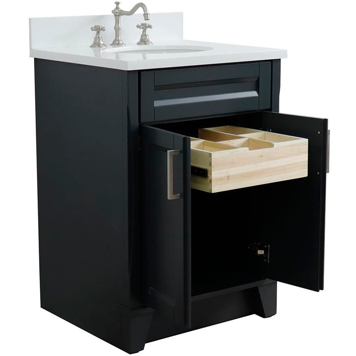 Bellaterra Home, Terni 25" Dark Gray Vanity, Oval Sink, White Quartz#top-options_white-quartz-top