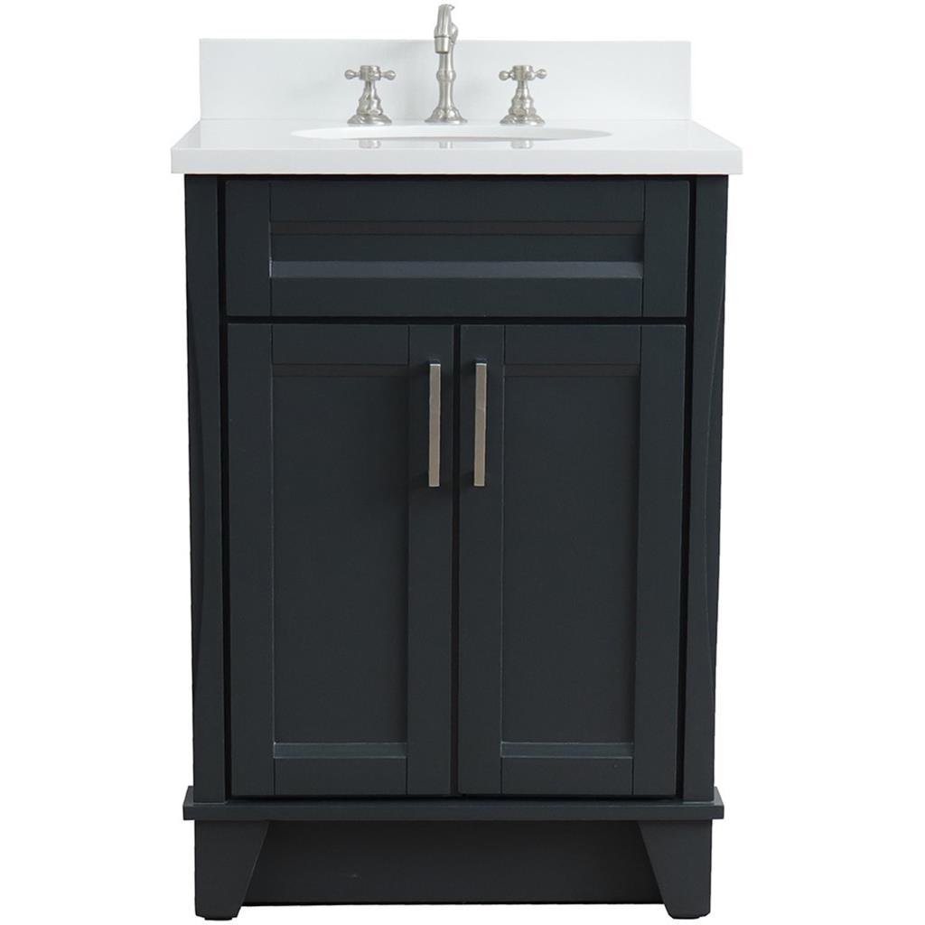 Bellaterra Home, Terni 25" Dark Gray Vanity, Oval Sink, White Quartz#top-options_white-quartz-top