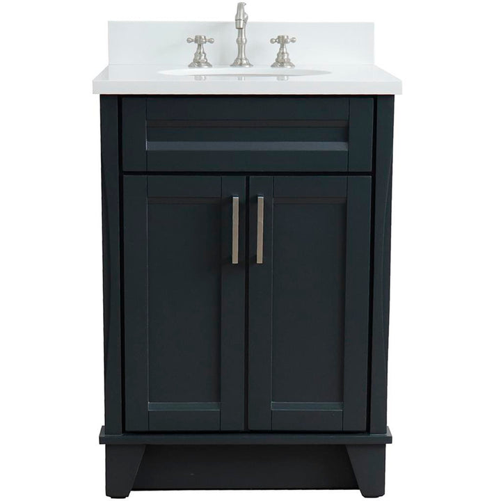 Bellaterra Home, Terni 25" Dark Gray Vanity, Oval Sink, White Quartz#top-options_white-quartz-top