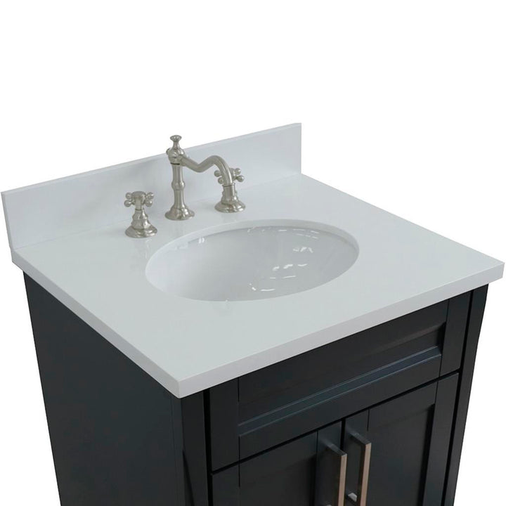 Bellaterra Home, Terni 25" Dark Gray Vanity, Oval Sink, White Quartz#top-options_white-quartz-top