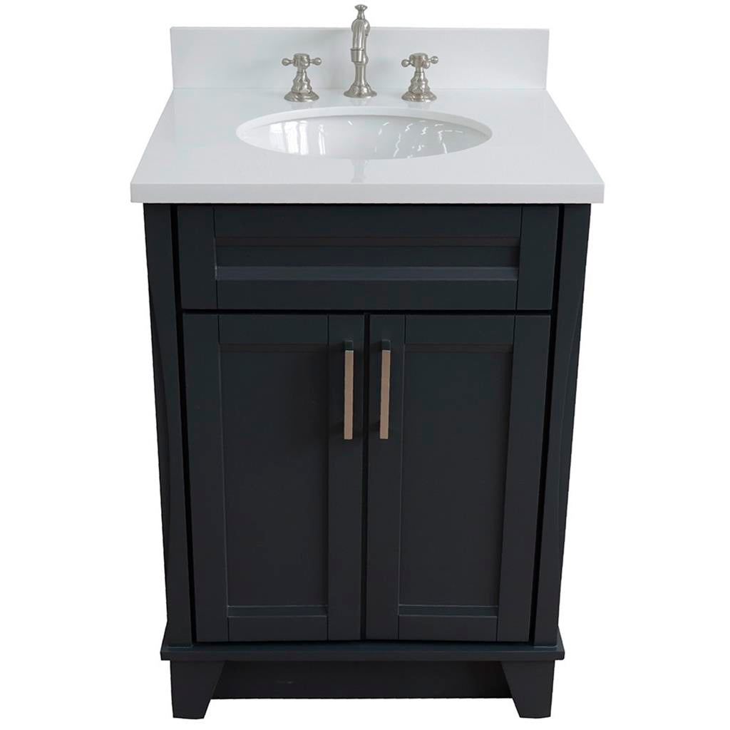 Bellaterra Home, Terni 25" Dark Gray Vanity, Oval Sink, White Quartz#top-options_white-quartz-top