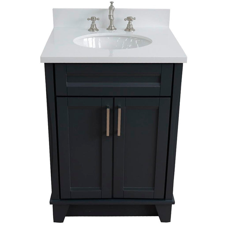 Bellaterra Home, Terni 25" Dark Gray Vanity, Oval Sink, White Quartz#top-options_white-quartz-top