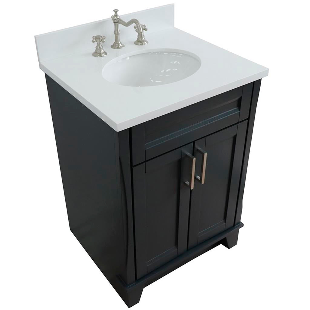 Bellaterra Home, Terni 25" Dark Gray Vanity, Oval Sink, White Quartz#top-options_white-quartz-top