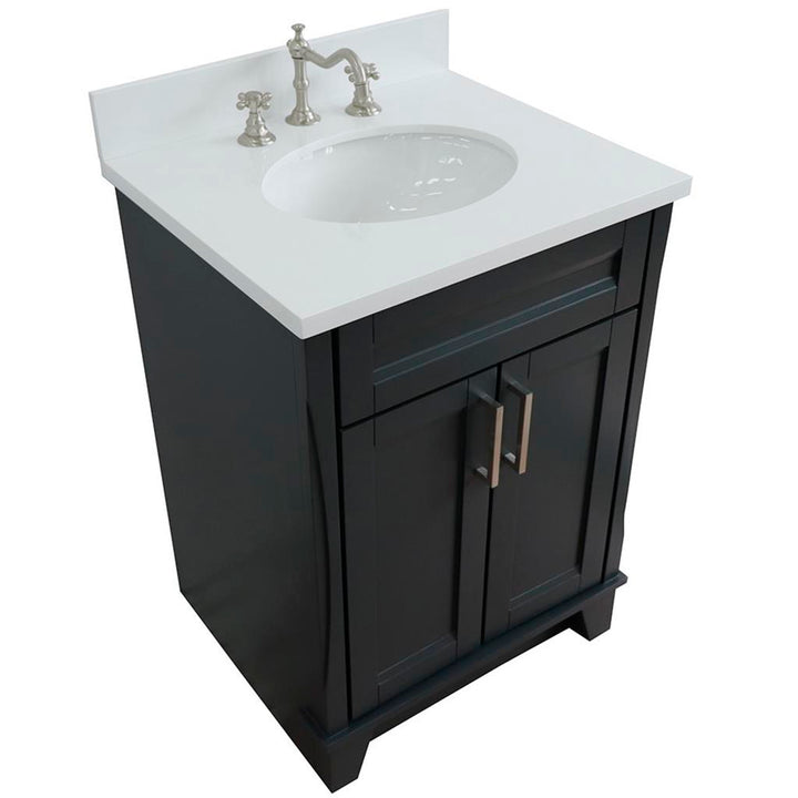 Bellaterra Home, Terni 25" Dark Gray Vanity, Oval Sink, White Quartz#top-options_white-quartz-top