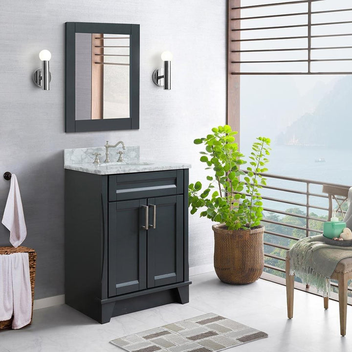 Bellaterra Home, Terni 25" Dark Gray Vanity, Oval Sink, White Carrara Marble#top-options_white-carrara-marble-top