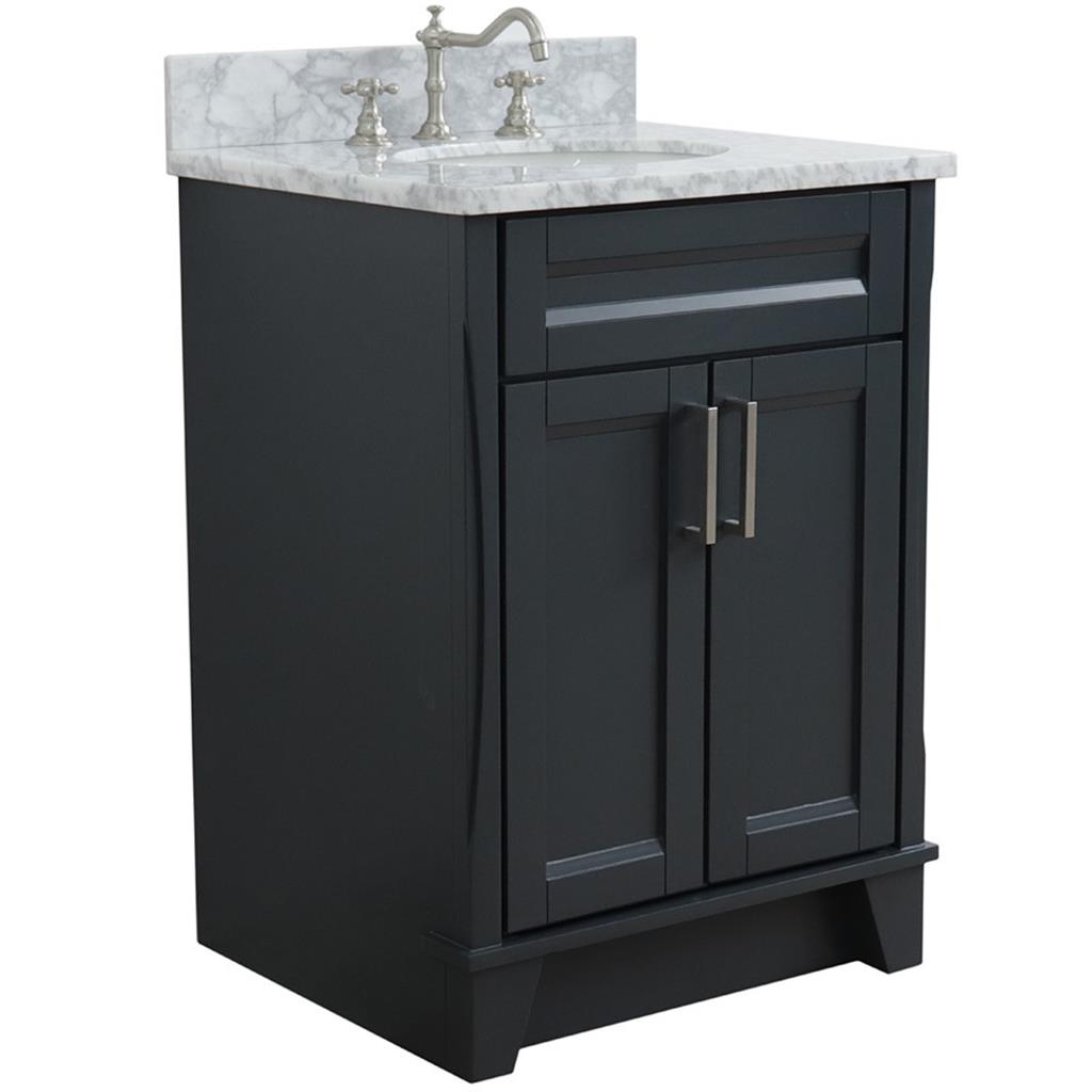 Bellaterra Home, Terni 25" Dark Gray Vanity, Oval Sink, White Carrara Marble#top-options_white-carrara-marble-top