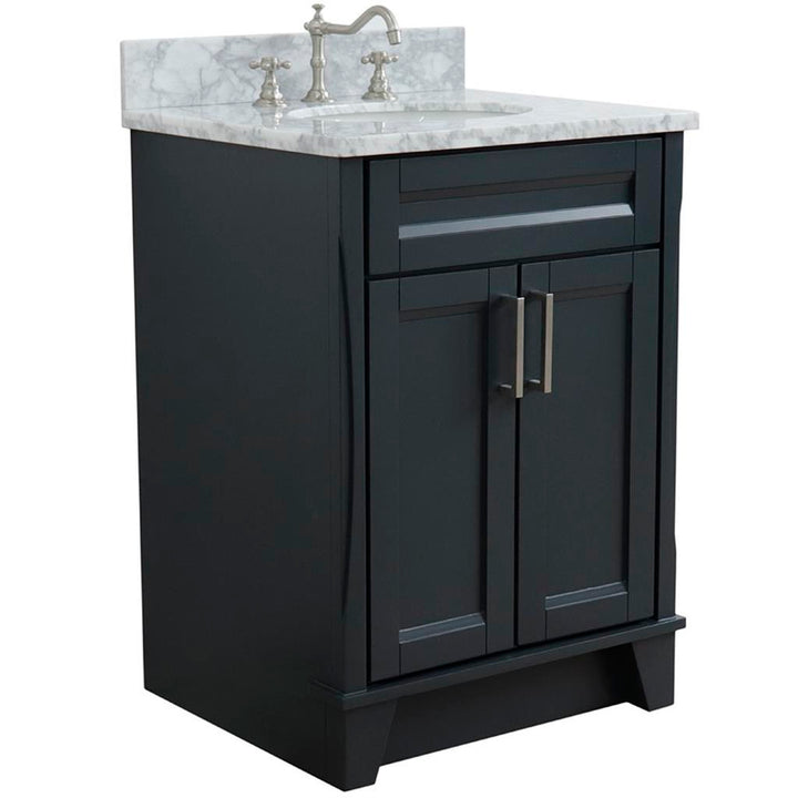 Bellaterra Home, Terni 25" Dark Gray Vanity, Oval Sink, White Carrara Marble#top-options_white-carrara-marble-top