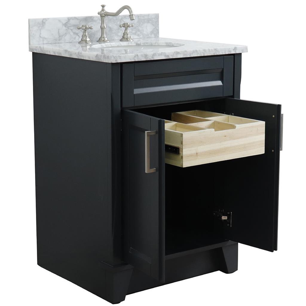 Bellaterra Home, Terni 25" Dark Gray Vanity, Oval Sink, White Carrara Marble#top-options_white-carrara-marble-top