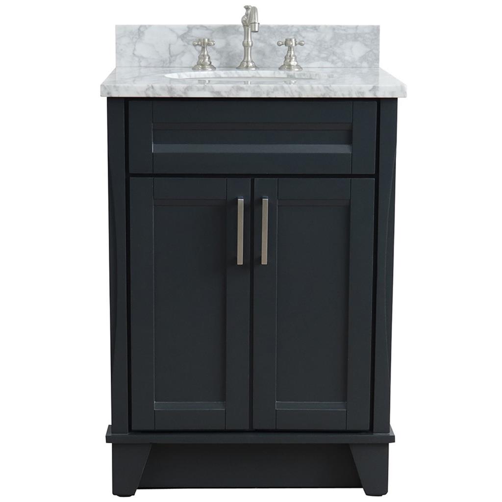 Bellaterra Home, Terni 25" Dark Gray Vanity, Oval Sink, White Carrara Marble#top-options_white-carrara-marble-top