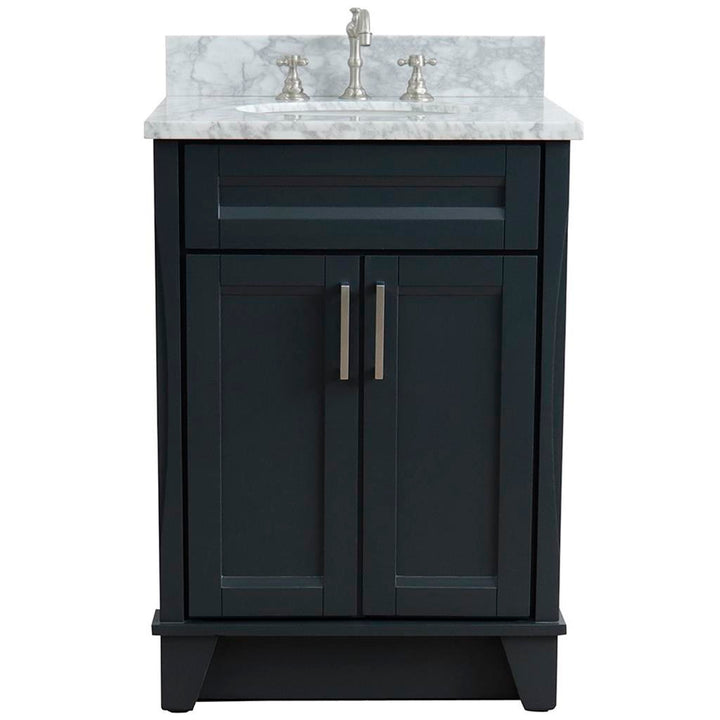 Bellaterra Home, Terni 25" Dark Gray Vanity, Oval Sink, White Carrara Marble#top-options_white-carrara-marble-top