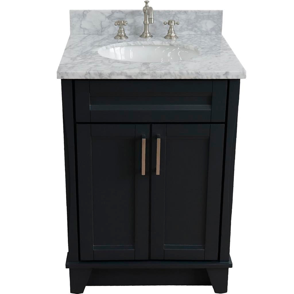 Bellaterra Home, Terni 25" Dark Gray Vanity, Oval Sink, White Carrara Marble#top-options_white-carrara-marble-top