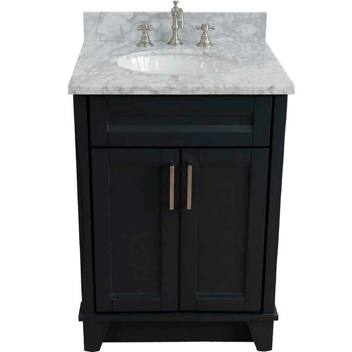 Bellaterra Home, Terni 25" Dark Gray Vanity, Oval Sink, White Carrara Marble#top-options_white-carrara-marble-top