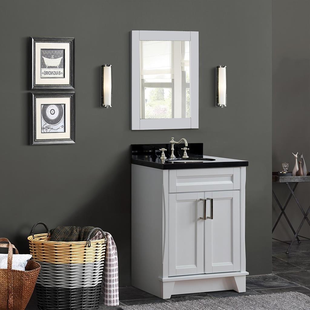 Bellaterra Home, Terni 25" White Vanity, Oval Sink, Black Galaxy Granite#top-options_black-galaxy-granite-top
