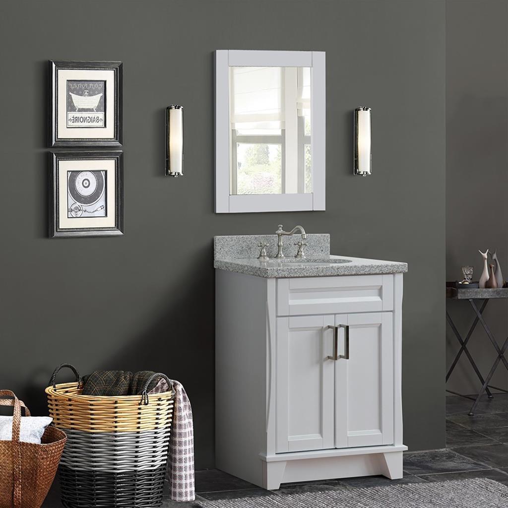 Bellaterra Home, Terni 25" White Vanity, Oval Sink, Gray Granite#top-options_gray-granite-top